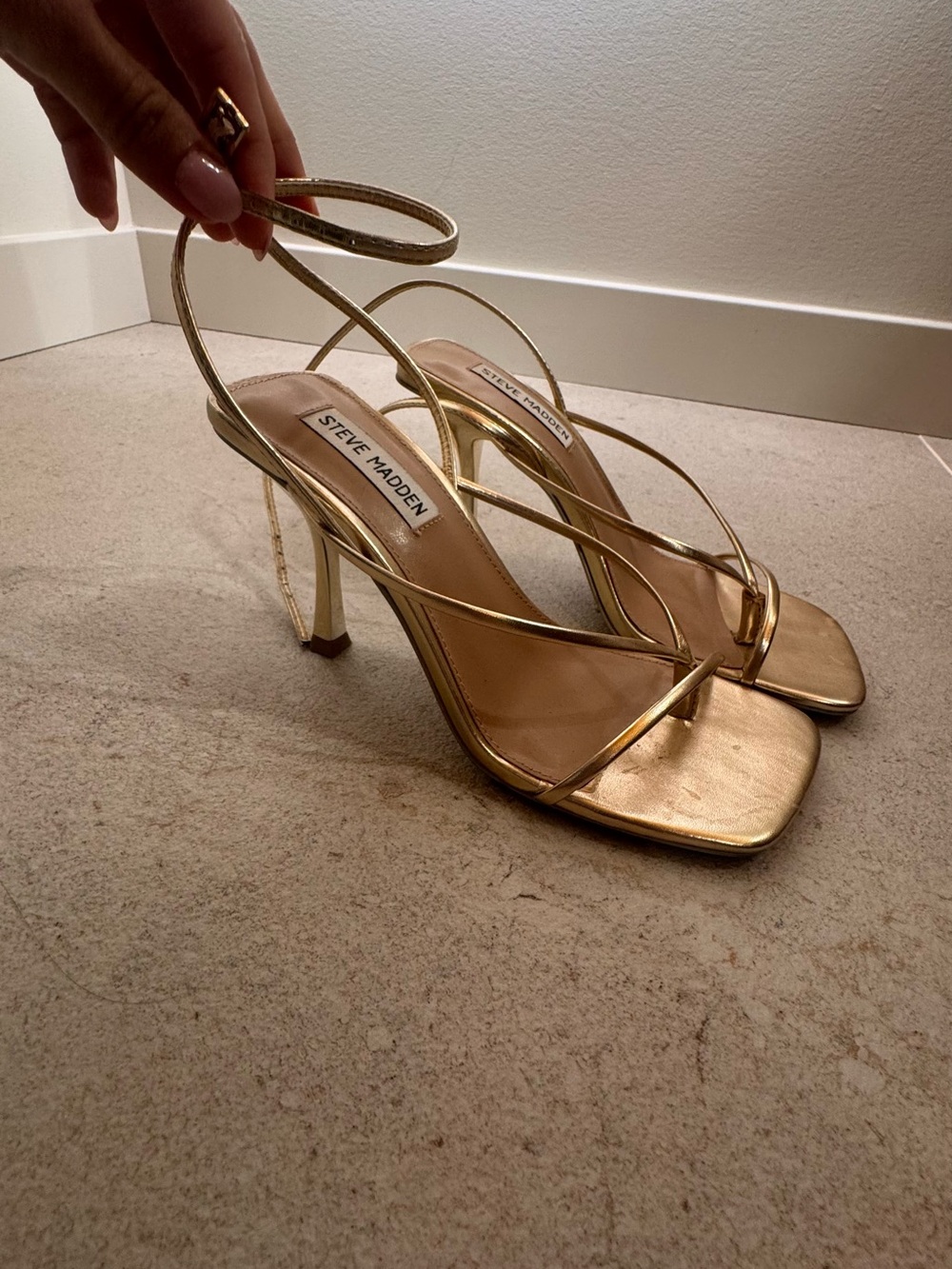 Steve Madden Metallic Gold Strappy Square-Toe Heels